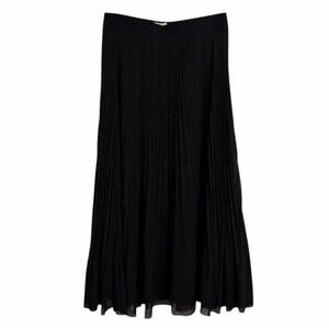 Aritzia Wilfred Midi Skirt XL Black Twirl Chiffon Pleated A-Line High-Rise